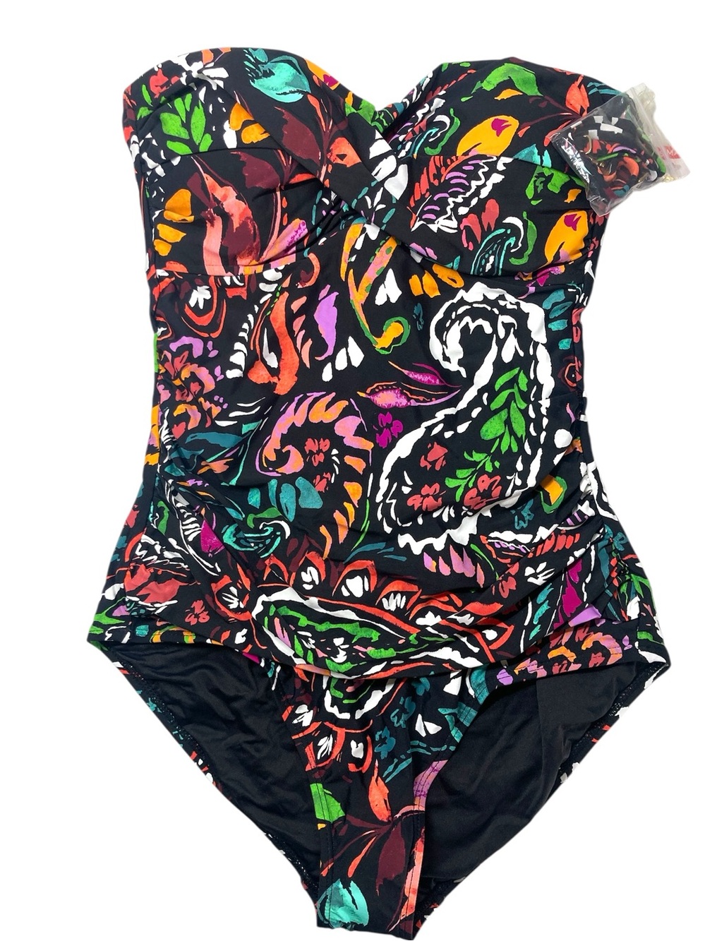 NWT Anne Cole Swimsuit XS Black Multi-Color Floral Paisley Print One Piece